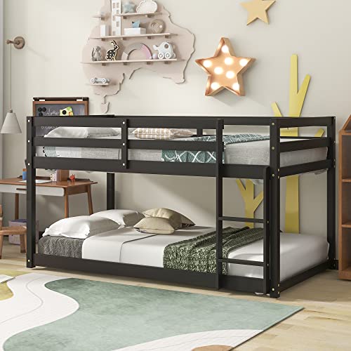 Majnesvon Twin Over Twin Low Bunk Bed with Safety Guardrail